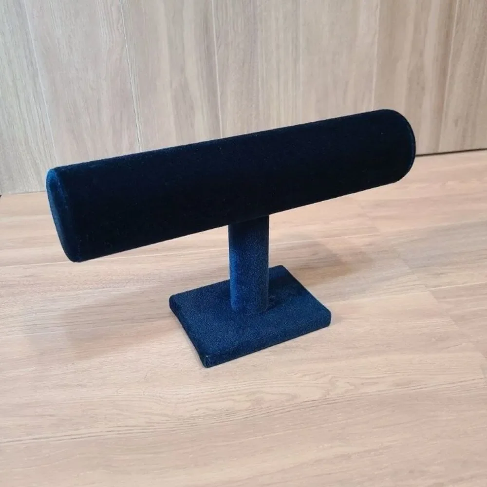 Teal Blue Velvet T-Bar Jewelry Display Stand Bracelet Watch Holder Organizer